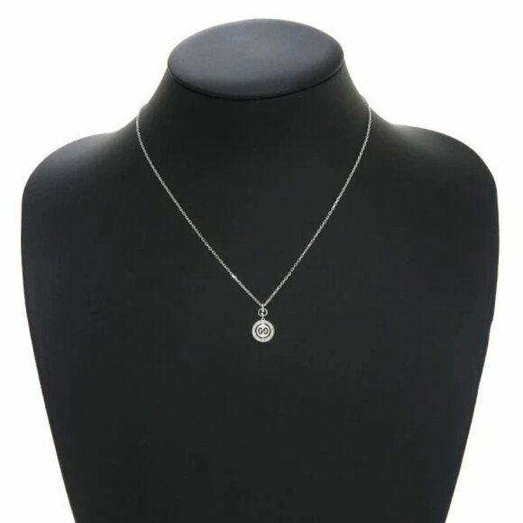 GUCCI Diamond Icon Twirl Round Necklace 16" 18K White Gold 750 Auth #07072 - Picture 1 of 7